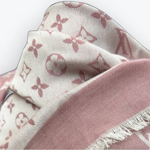 Auth Louis Vuitton Monogram Shine Rose Pink Ivory Shawl LV Wrap Stole Scarf - Picture 8 of 15